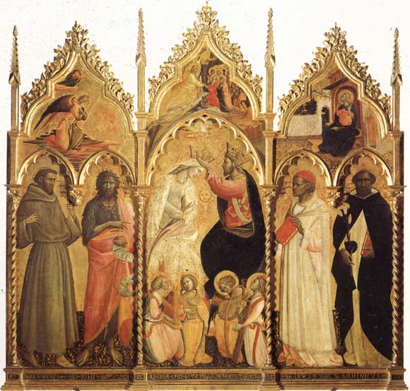 The Coronation of the Virgin with Four Angel Musicians,and SS.Francis and John the Baptist,ivo and Dominic